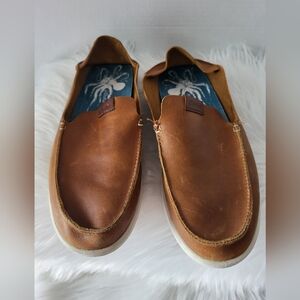 Olukai Men's Tan Leather Slip-Ons, Size 8.5